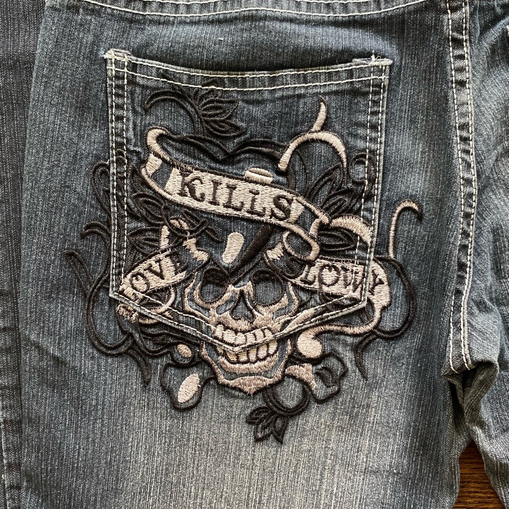 Ed Hardy | Cyber Y2K embroidered bootcut embellished gothic grunge vintage jeans - Picture 4 of 10